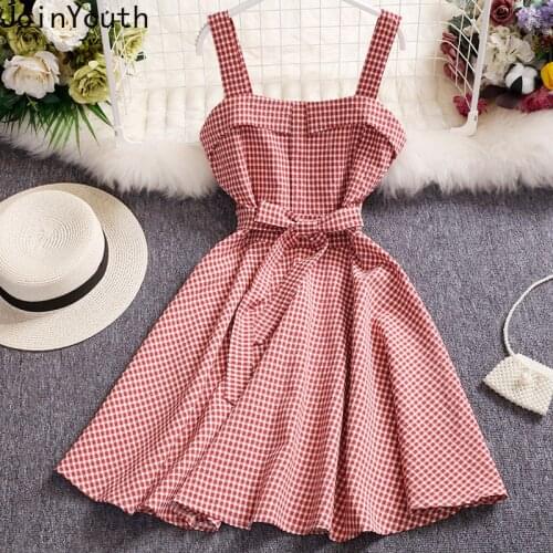 Joinyouth 2020 New Plaid Tand Dress Sleeveless Sexy Strapless Women Vestidos Bow Tie Slim Waist A-line Short Dresses 57434