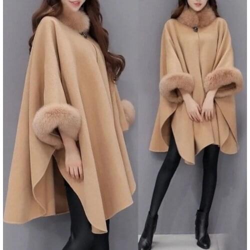 Winter Fake Fur Coat Womens Poncho Jacket Plus Size Bat Sleeve Warm Cape Overcoat Long Cloak Outwear Casual Shawl Female 5XL
