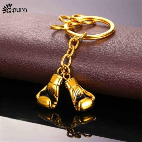 Gold color boxing gloves keychain couple metal key holder 316L stainless steel boxing glove key ring sport key chain Gift K21G