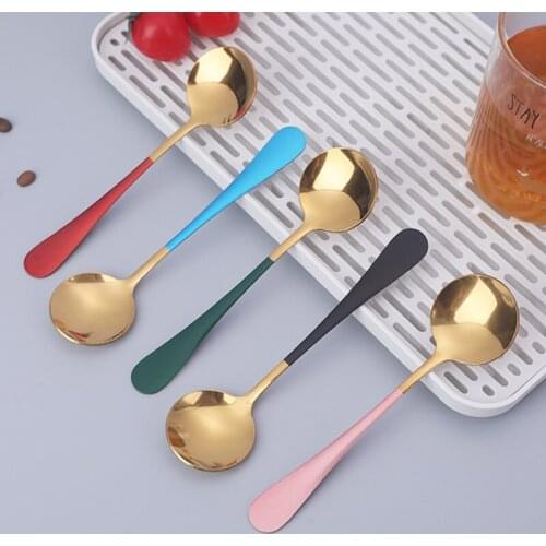 Gold Salad Spoons 304 Stainless Steel Ice Cream Fruit Dessert Spoon Tea Rice Spoon Coffee Teaspoons Tableware Cutlery