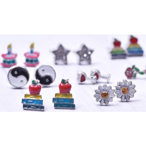 1pair Enamel Stud Earrings For Women Men Crystal Star Daisy Rose Earring Stainless Steel Pin Ear Rings Piercing Butterfly Korean