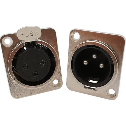 2Pcs Metal Housing 3Pins XLR Male Female Socket Connector Panel Mount Chassis Audio Microphone Connectors