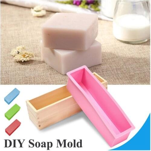 3PCS/Pack Non-toxic Silicone Soap Mold With Wooden Box Loaf Cake Maker Slicer Cutter Kitchen Tools Accessories