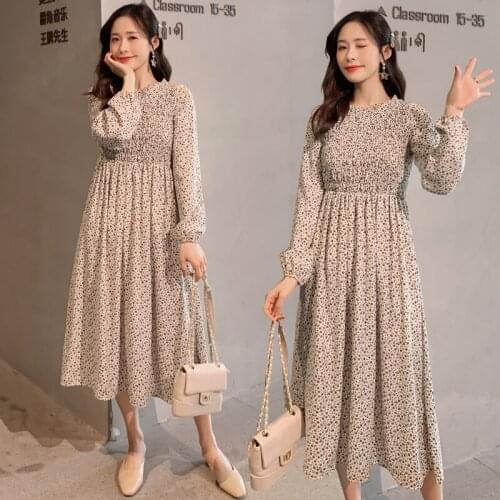 3529# Maternity Dress Spring Autumn Chiffon Long Sleeve Loose Floral Dress for Pregnant Women Mom Dress