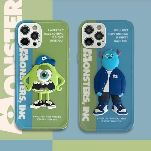 3D Monster Cartoons Case For iPhone 11 12 Pro Max Mini 7 8 Plus XR X XS MAX Cute Trend Creative Minimalism Cover