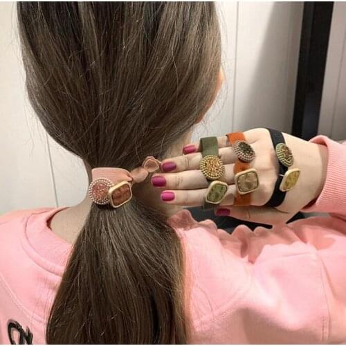 50pcs/lot DIY Multi Simple Alloy Pearl Square Elasticity Hair Bands Ponytail Rubber Bands Hair Styling Tools Accessory HA1784