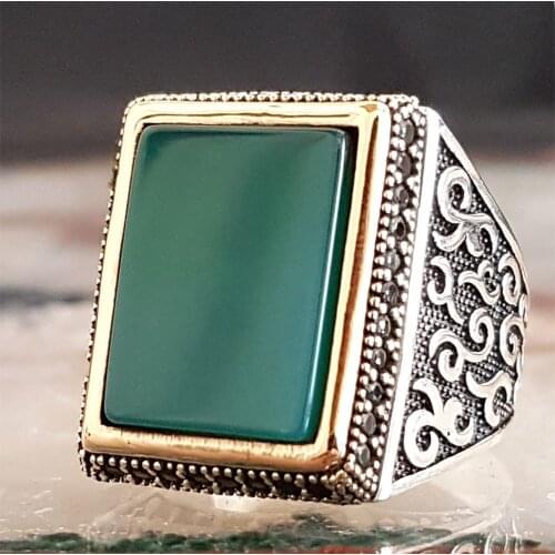 925 sterling Silver Agate Stone Men 'S Ring