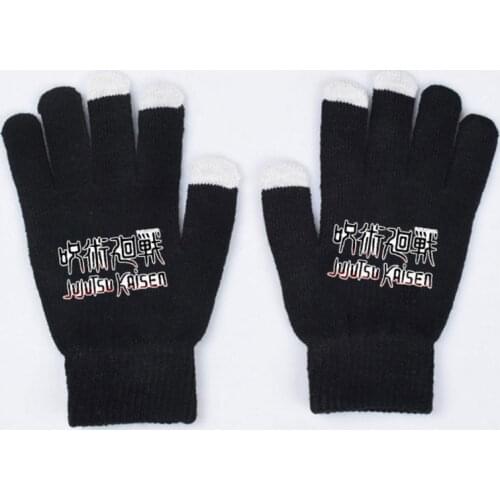 Anime Jujustu Kaisen Fans Winter Touch Screen Gloves Thicken Warm Kinitted Stretch Gloves Cotton Outdoor Glove