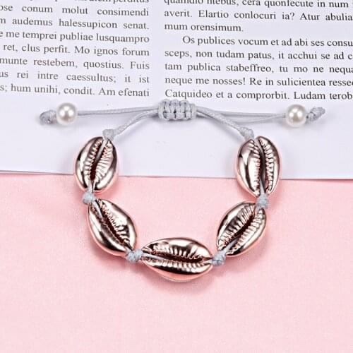 Natural Boho Handmade Beach Rose Gold Shells Charms Bracelet Women Cowrie Rope Bracelets Bangles Summer Girl Jewelry Accessories