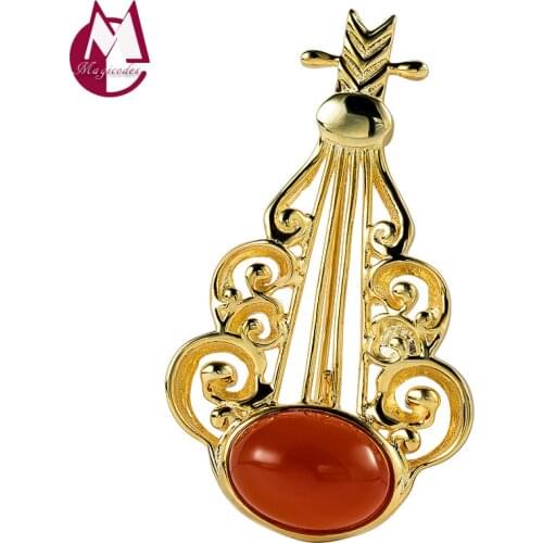 Musical Instrument Lute Pins Brooch And Pendant Dual Use 925 Sterling Silver Inlaid Chalcedony Fine Jewelry Women Men 2021 B07