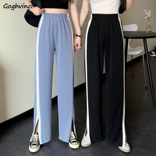 Pants Women Patchwork Wide Leg Trousers Trendy Empire Elastic Waist All-match Korean Style Girls Minimalist Casual Loose Popular