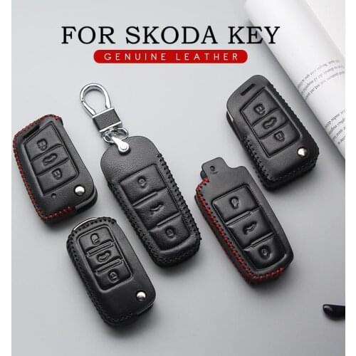 KUKAKEY Genuine Leather Car Key Case Cover Car Styling For Skoda Octavia A5 A7 Rapid Yeti Fabia Superb Kodiaq Key Bag Holder