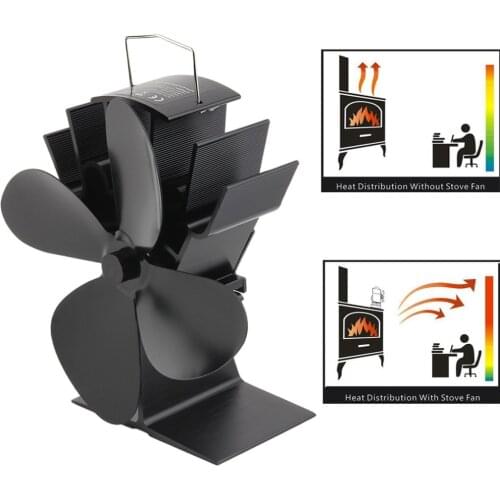 Black Fireplace 4 Blades Heat Powered Stove Fan Log Wood Burner Ecofan Quiet Home Fireplace Fan Efficient Heat Distribution