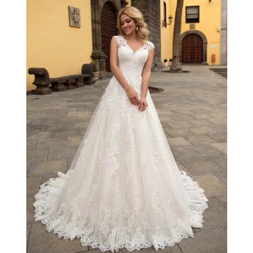 Elegant Simple Lace Wedding Dress 2021 Ball Gown Mariage Beading Appliques Backless Bridal Bride Gowns Vestido De Noiva
