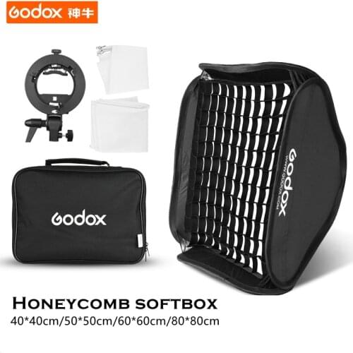 Godox 40*40cm/50*50cm/60*60cm/80*80cm Flash Softbox Kit with S-Type Bracket Bowen Mount Holder+Grid For Camera Photo Studio Lamp