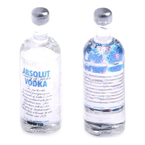 Hot sale 2Pcs 1:12 Scale Simulation Wine One Bottle Vodka BJD Dollhouse Miniature Toy Doll Food Kitchen Living Room Accessories