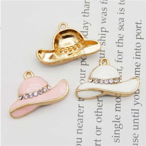 Julie Wang 4PCS Enamel Women Hat Charms Mixed Colors Rhinestones Alloy Gold Tone Necklace Bracelet Jewelry Making Accessory