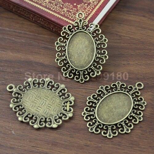 10pcs/lot Alloy Bronze Tone Cameo/Glass/Cabochon Frame bezel Settings, DIY-Accessory Pendant Charm 48x36mm(fit 18x25mm) (K01192)