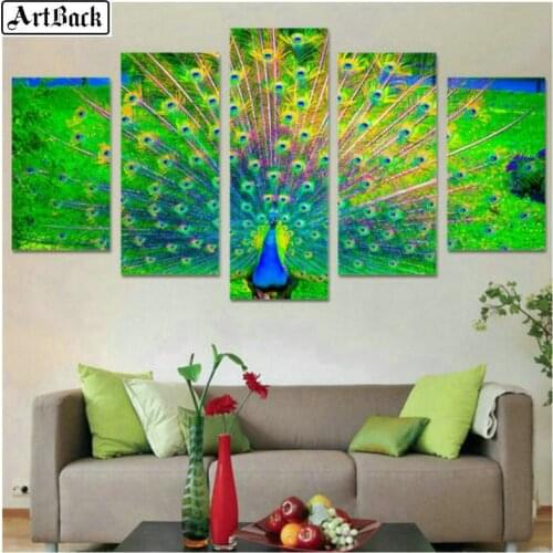 ArtBack five spell diamond painting peacock pattern 5d full square animal landscape diamond mosaic sticker