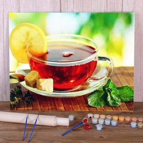 Scenery Flower Tea Painting By Numbers Set Acrylic Paints 40*50 Boards By Numbers Handmade Children Wholesale Wall Drawing