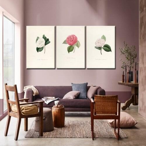 Canvas Painting Camellia Retro flowers modern Wall Art Painting Modular Wallpapers Poster Print Home Decor Free matc