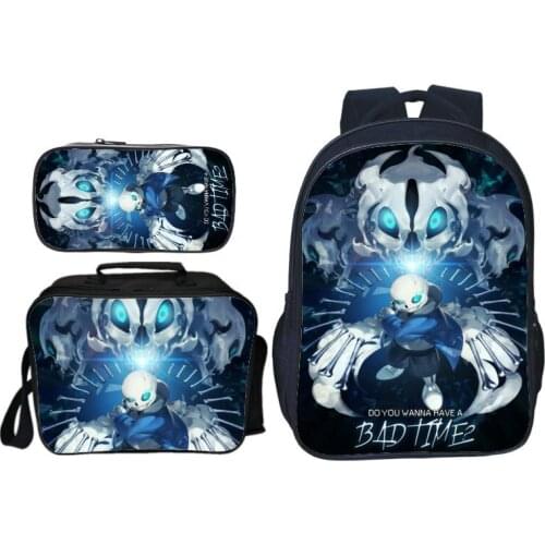 3Pcs Set Undertale Cosplay Printing Satchel Laptop Rucksack Backpack Student School Shoulder Lunch Pencil Bag Teenager Travel