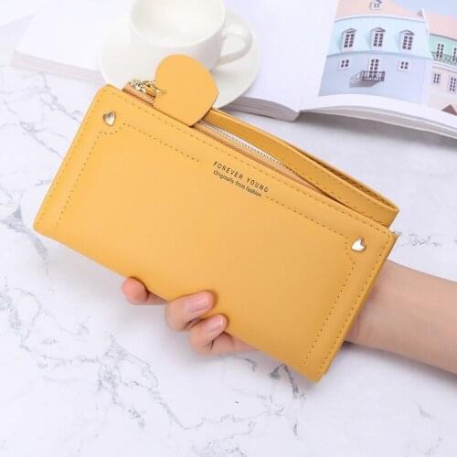 2021 Korean style Leather card holder wallet Simple Solid long women wallets Zipper Hasp Slim money clips 6 Colors brand purses