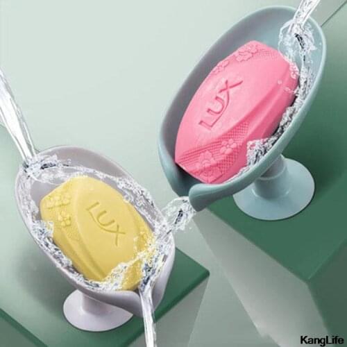 Leaf-Shaped Soap Dish Free Perforated Standing Suction Cup Draining Leaf Soap Holder Laundry Soap Box Bathroom Supplies Gadgets