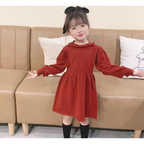 Toddler Baby Girls Sweater Dresses Autumn Winter Kids Long Sleeve Knitted Dress Girl Outfits for 90-140cm DT235