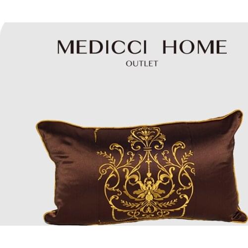 Medicci Home European Style Cushion Covers Authentic Luxury Retro Damask Floral Embroidery Bolster Pillow Case Brown Coussins