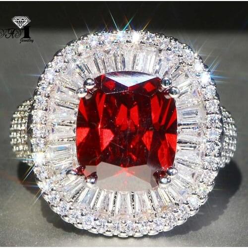 Fashion Jewelry Princess Cut Prong Setting Red Garnet Cubic Zirconia Silver Color Engagement Wedding Party Leaves Gift Rings