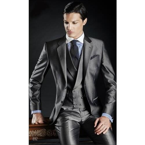 New Arrival Groom Tuxedo Groomsmen Shiny Gray Wedding/Dinner/Evening Suits Best Man Bridegroom (Jacket+Pants+Tie+Vest) B143