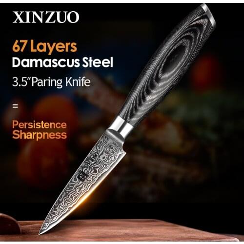 XINZUO 3.5" Fruit Knife Damascus Japanese vg10 Core Forged Paring Knife Damascus Steel Kitchen Knives Table Parer Knife Gift Box