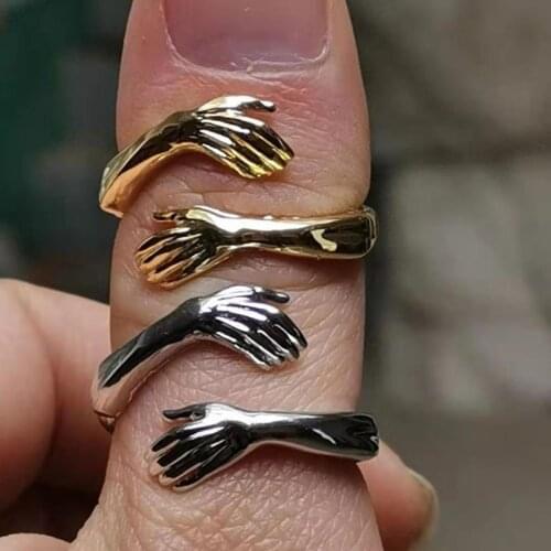 Wholesale Vintage Love Hugging Hands Ring Women Men Personality Punk Opening Ring Jewelry Wedding Anniversary Gifts For Lovers