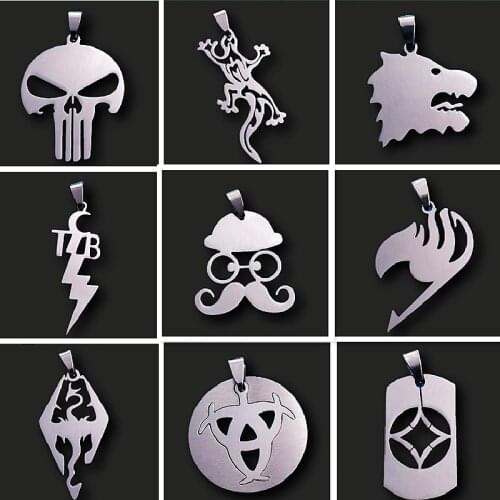 2pcs Punk/Skull /Wolf/Dragon/Sea Turtle/Gecko/Cross/Phoenix/Stainless Steel Necklace Pendants DIY Charms Jewelry Crafts Making