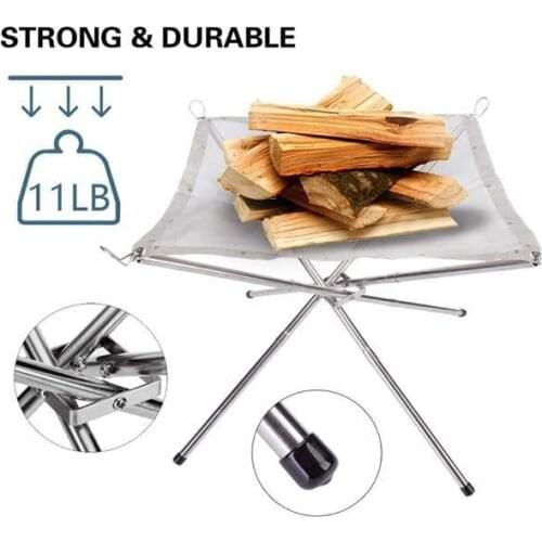 Portable Contractile BBQ Holder Rack Outdoor Portable Fire Rack Folding Table Grill Stainless Steel Point Charcoal Stove