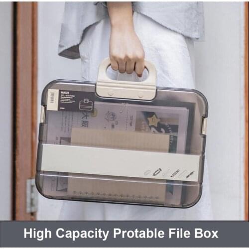 SKYSONIC A4 Wordpad File Folder Lock Handle Transparent Box Desktop Organizer Storage Multifunctional Box School Stationery