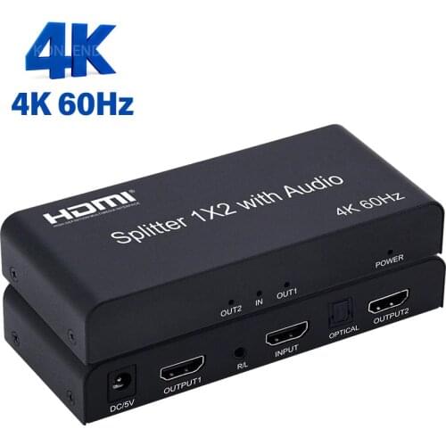 4K HDMI Splitter with audio out HDR 4K 60Hz HDMI 2.0 Splitter 1 in 2 out+toslink audio+stereo audio for PS5 PS4 pro apple TV