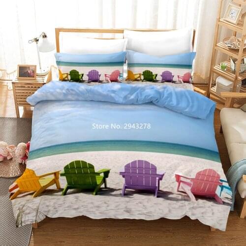 Scenic Beach Bedding Deluxe Full-size Duvet Covered Pillowcase Linen Adult Childrens Bedding with Colorful Print Home Decor