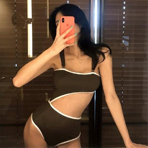 Sexy Cut Out One Piece Swimsuit Women Solid Swimwear Open Back Monokini Backless Swim Suit Korea Bathing Suit Push Up Pad Purple