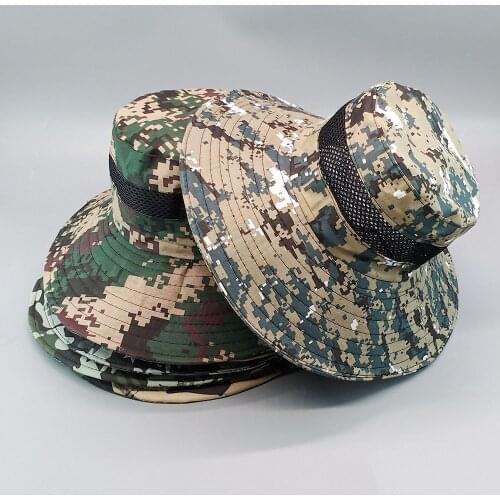 Outdoor Fishing Hat Wide Brim Man Breathable Mesh Fishing Cap Camouflage Tactical Sports Cap Sun UV Protection Shade Panama Hat