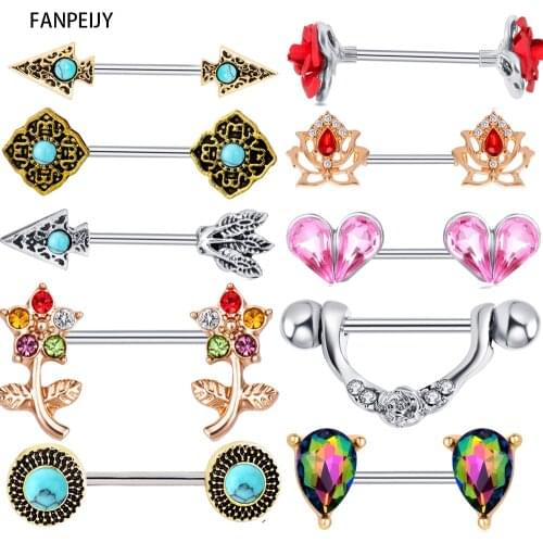 Fanpeijy 2pcs Woman Fashion Straght Nipple Barbell Ring Piercing Bar Nipple Shield Earring Cartilage Body jewelry Drop Shipping