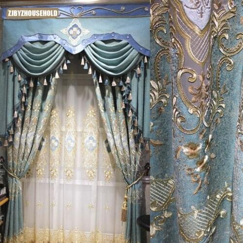 European-style Curtains for Living Dining Room Bedroom Villa Living Room Hollow Chenille Embroidered Curtains French Window