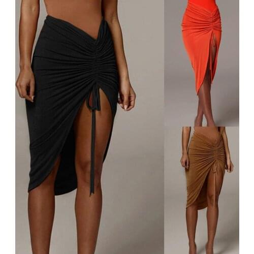 Comfy Sexy Solid Color High Split Irregular Skirt Lady Summer Skirt High Split Clubwear