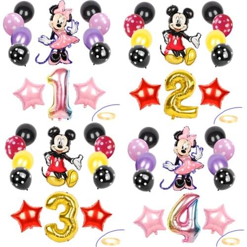 13pcs Mickey Mouse foil balloons Minnie Mouse Birthday Party Decorations kids Baby Shower 32inch Number Ball Polka Dot latex toy