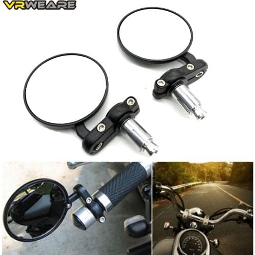 Universal Motorcycle BLACK 3" ROUND 7/8" HANDLE BAR END MIRRORS CAFE RACER BOBBER CLUBMAN for Kawasaki Yamaha Honda Suzuki