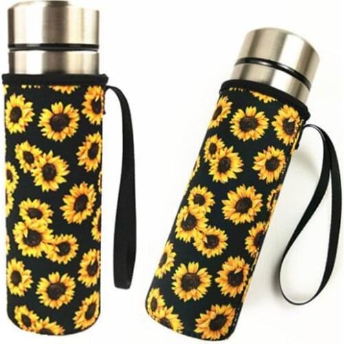 Yellow Sunflower Neoprene Water Bottle Sleeve Insulated Holder Bag Portable Drink Bottle Cooler Carrier Pouch SN1214