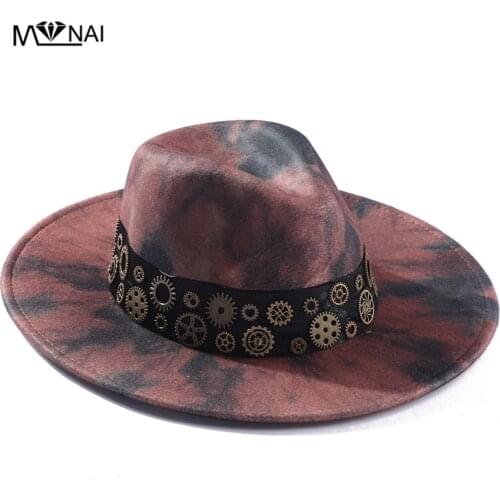 Women Hat Tie Dye Halloween Vintage Gothic Fedoras With Gears Punk Top Hat Costume Accessory Hat Men Stage Performance
