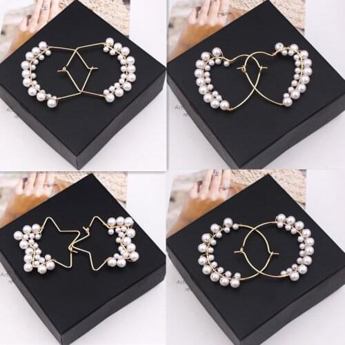 New Simulated Pearl Hoop Earrings for Women Hollow Geometric Statement Hear Star Big Round Earrings 2020 pendientes