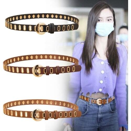 Dressing ladies leather professional dress belt new round pin buckle leather wild jeans with narrow fashion students 2021 New